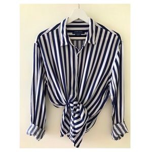 Zara Blue and White Striped Blouse